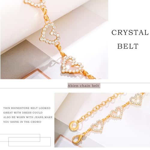 Abien Waist Chain Belt for Women Heart Rhinestone Chain Belt Gold Silver Body Chain Metal Belly Chain for Dresses Jeans3
