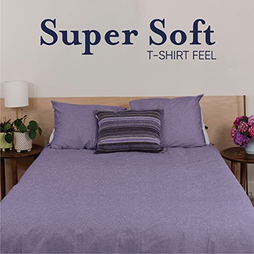Ella Jayne Home – Heather Jersey Knit Bedroom 4 Piece Sheet Set, Made With Cotton Blend, Matching Pillow Cases, Soft & Breathable, Fits Mattresses Up To 12”– Full Size – Purple #TOP4