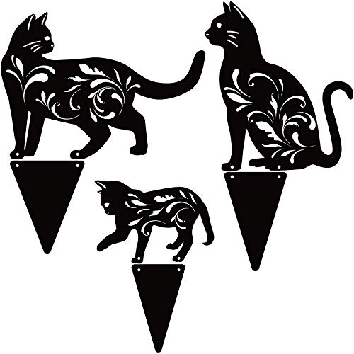 Figurine de chat d'ornement de jardin 3 pièces piquet silhouette animal pour cour