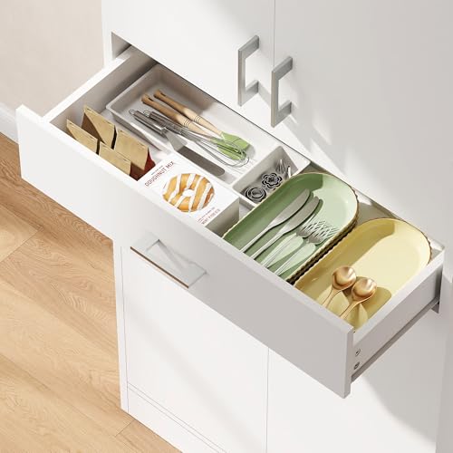 HOMCOM Alacena de Cocina con 4 Puertas 1 Cajón y Estantes Ajustables Antivuelco Armario de Cocina Moderno para Comedor Salón 70,8x34x180 cm Blanco y Plata - imagen 9