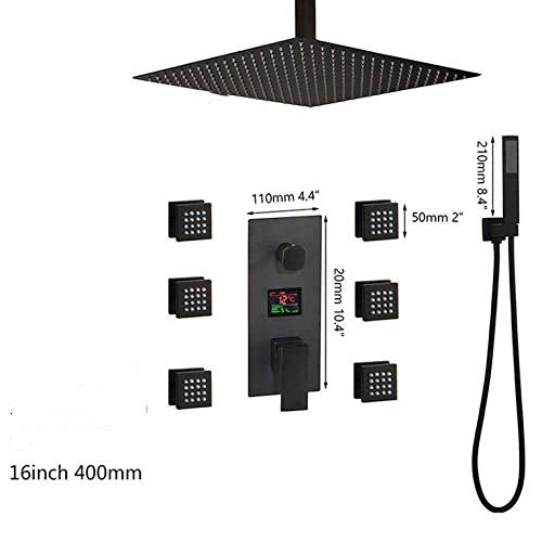 Sistema de columna de ducha para baño de 16 pulgadas con grifo negro, pantalla digital de temperatura y masaje corporal con jets miniatura 2