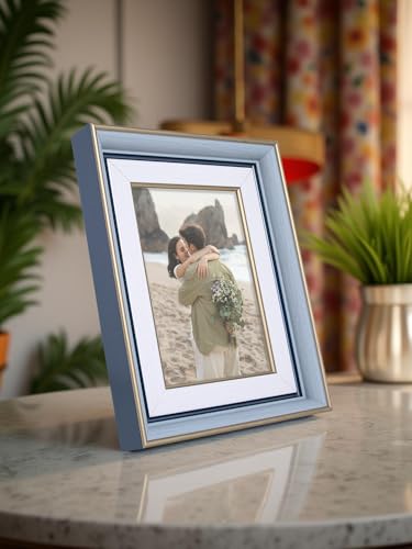 Image of GOLDEN PEACOCK Antique Blue & White Photo Frame 5x7 Inch