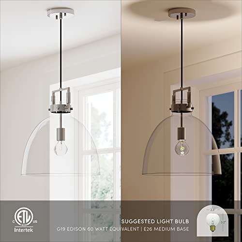 Nathan James Leigh Pendant Lighting, Black Hanging Ceiling Light With Oversized Glass Shade And Adjustable Cord, For Kitchen Island Or Entryway, Chrome/Clear #TOP6