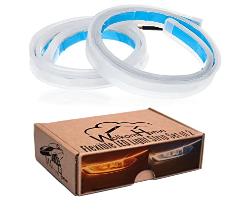 WolkomHome Car Accessories Light for for Jeep Wrangler -Headlight Led Tube Strip, Flexible Drl Daytime Running Silica Gel Strip Light,(Yellow,White)