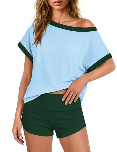 Nirovien 2 Piece Workout Sets for Women Matching Summer Sets(Blue,XS)