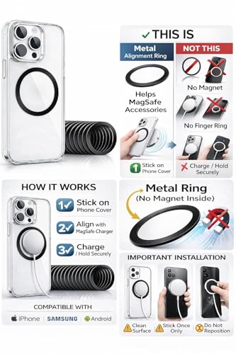 Image of Universal Metal Ring Sticker for Wireless Charging Alignment | Non-Magnetic Metal Ring (No Magnet Inside) | Ultra-Thin 0.4mm | for iPhone, Samsung & Android Phone Covers (3)