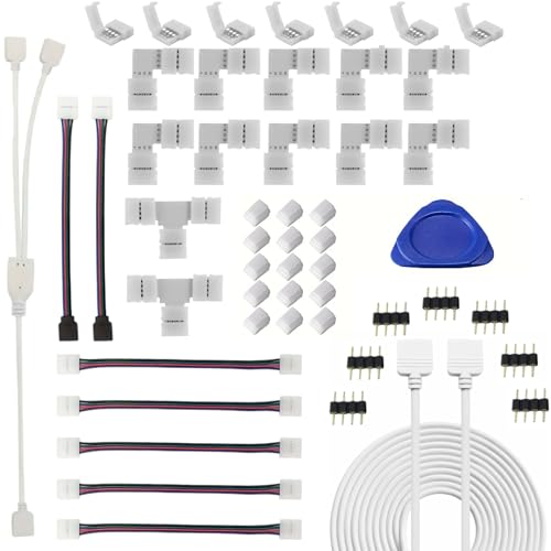 CHANJIF LED�X�g���b�v���C�g�R�l�N�^ �L�b�g SMD5050 4�s��RGB 10mm�� led�e�[�v �����p�P�[�u�� �ȒP�ڑ� ���c�t���s�v �ύ����� �ϋv�� ���C�g�X�g���b�v�p