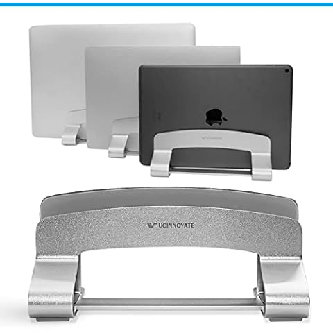 UCINNOVATE Vertical Laptop Stand Holder for Desk, Width Adjustable, for MacBook Notebook Gaming Laptop, Home Office Desk Space Optimize Cover