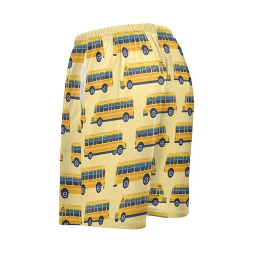 Vdsrup Mens Pajama Shorts Yellow School Buses Sleep Shorts Men Pajama Bottoms With Pockets Drawstring Lounge S4