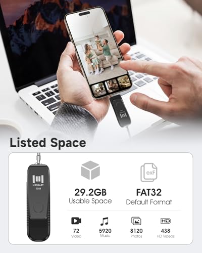 Image of MOSDART 32GB USB C and A 3.1 Dual Flash Drive with Keychain, Black | Fits Android Phones, iPhone 15, 16, 17, Macbook, iPad, For Photos and Videos, USB-C Port Protection, Phone Case Friendly