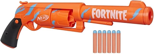 Nerf Fortnite 6-SH Blaster-Camo Pulse Wrap, Hammer Action Priming, Drum, 6 Elite Darts