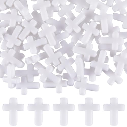 SUNNYCLUE 300Pcs Cross Bead Bulk White Cross Beads Easter Charms Small Chunky Crosses Opaque Acrylic Crucifix Mini Spacer Loose Bead for jewellery Making Beads Assortments DIY Necklace Bracelet