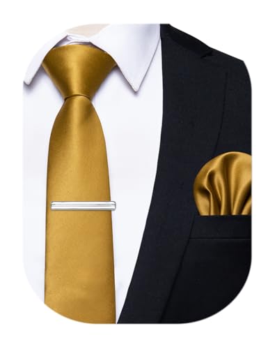 Image of YourTies Skinny Ties for Men Satin 2.4 inch Slim Necktie with Pocket Square Tie Clip Set Solid Color Wedding Party Business