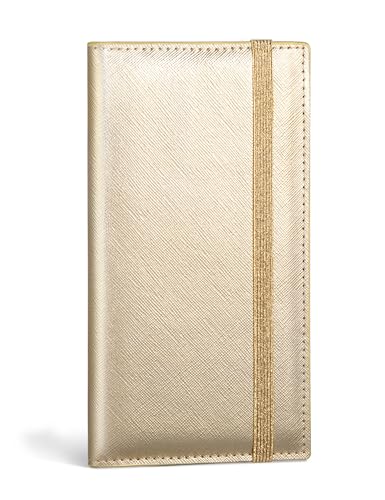 Image of Yarnic Checkbook Cover for Personal Checkbook, Checkbook Holder with Pen Holder & Built-in Clear Plastic Divider for Duplicate Checks (Gold)