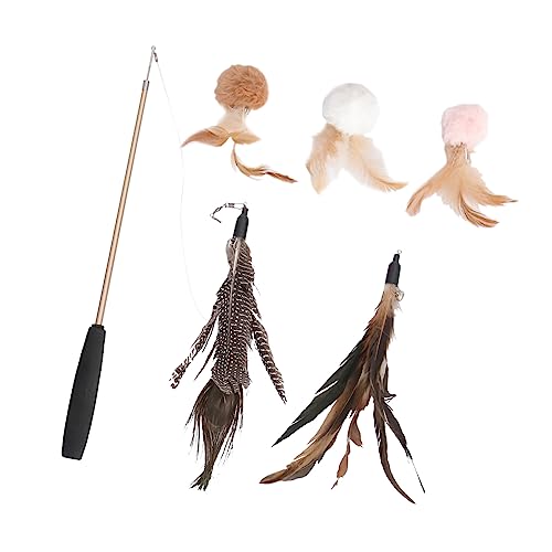 CORHAD 6PCS Teaser Wand Replacement Heads Cat Toy Set Interactive PET for Indoor Cats Adjustable Length