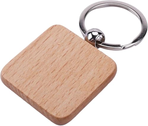 Portachiavi personalizzato in legno, idea regalo uomo donna unico, incisione laser personalizzabile, con nome, frase, chiavi di casa, anello di metallo - Portachiavi Inciso per Amici (quadrato)