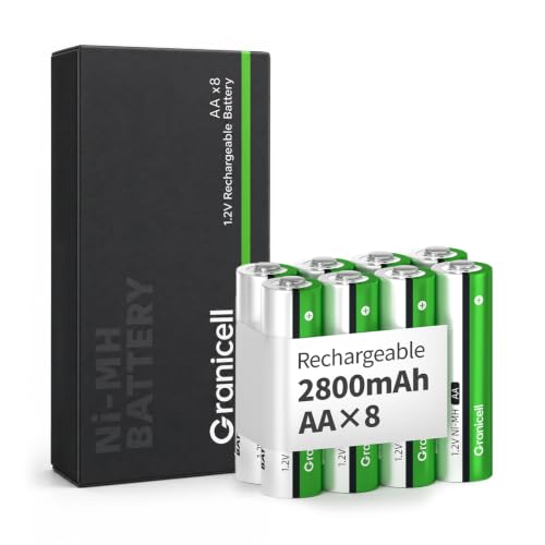 Image of Granicell AA Rechargeable Batteries, 2800 mAh High Capacity, 1300 Cycles, 1.2V Low Self-Discharge NiMH AA Battery, 8 Count