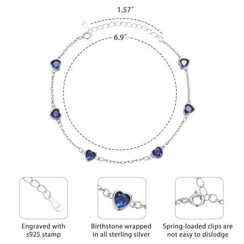 925 Sterling Silver Birthstone Bracelet 12 Color Options Diamond Heart Bracelet Jewelry Gift for Women2
