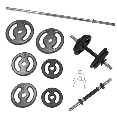 Kit 30Kg Anilhas + 2 Barras de 40cm Rosca + 1 Barra 1,20m