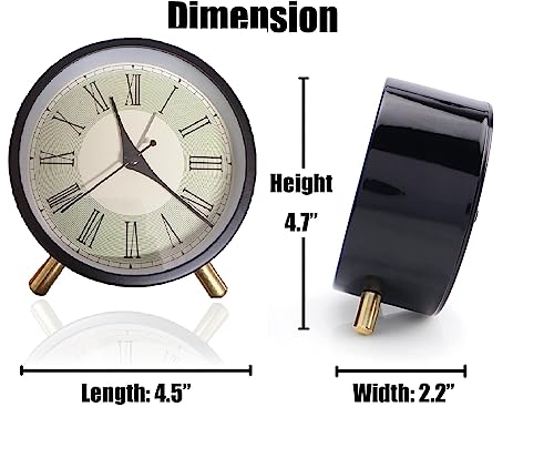 ZURATO Metal Bedside Analog Alarm Clock For Bedroom Battery Operated Round Alarm Clock With Light, Stylish Design Office And Home Decoration Clock - Black (Table Clock), centimeters