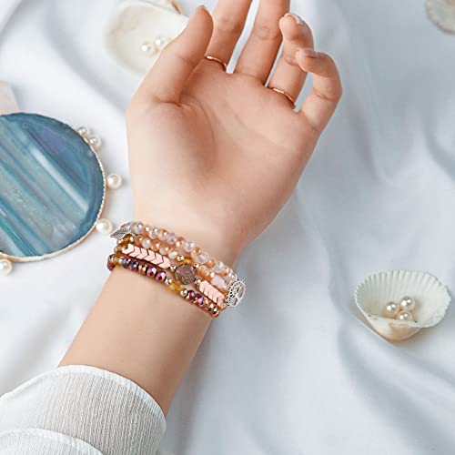 Image of MOFREE Beaded Bracelet Compatible with Apple Watch Band 38mm /40mm /41mm /42mm, Fashion Elastic Stretch Women Bands for iWatch Series 11 /10 /9 /8 /7 /SE /6 /5 /4 /3 /2 /1 iPhone Watch Strap Bands Rose Gold /Crystal