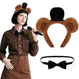 Suncalla 2 Pcs Halloween Bear Costume Accessories Bear Ears Top Hat Headband with Bow Tie for Adult Halloween Cosplay Fancy Dress up