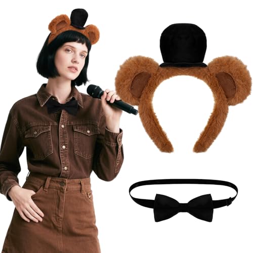 Suncalla 2 Pcs Halloween Bear Costume Accessories Top Hat Headband Brown by Suncalla - Used condition - US$10.93