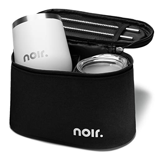 Wine Tumblers with Lid and Straws – Stemless Wine Glasses Double Wall Vacuum Insulated Stainless Steel – Zipper Carry Bag 12 oz Cup for Coffee, Drinks, Champagne, Set of 2 (black&white)