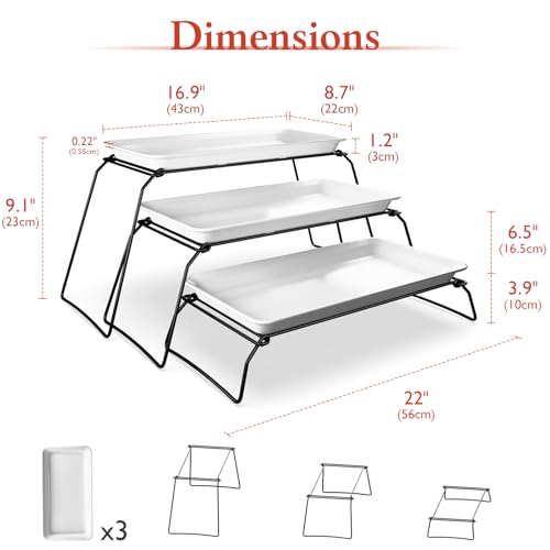 Extra Large 3-Tier Melamine Serving Tray Set and Cupcake Stand for Party Events, 17" Platters with Tiered Stand, Holds 63 Cupcakes, Food, Dessert, and Fruit – Black - Image 4
