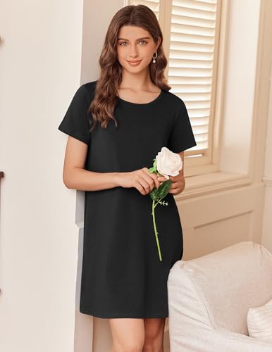 Image of Ekouaer Nightgowns for Women Cotton Sleepshirts Short Sleeve Nightshirt Tshirt Night Gown Casual Sleepdress Comfy Nightdress