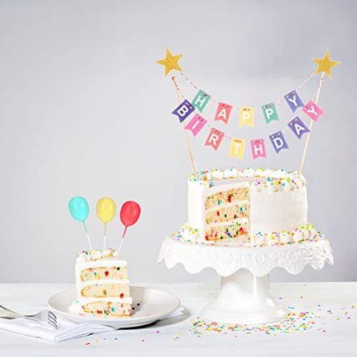 QINREN Happy Birthday Cake Topper Bunting Set, Rainbow Cake Decorations with 6pcs Mini Colorful Balloon Cupcake Toppers Kids Birthday Party Supplies for Theme Birthday Party Decoration