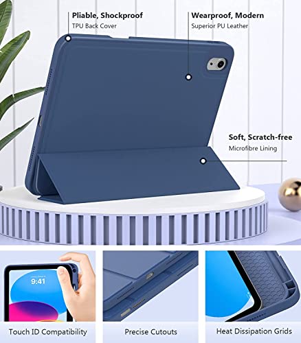 ProElite Smart Case for iPad (A16) 11th/10th Generation (2025/2022) [Auto Sleep/Wake Cover] [Pencil Holder] [Soft Flexible Case] Recoil Series for Apple iPad 10th/11th Gen - Dark Blue