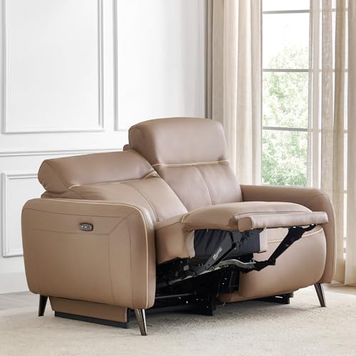 Image of Home Centre | Skyros Electric Half Leather 2-Seater Recliner | Recliner Sofa for Living Room | Pine Wood, Solid Wood | Brown | 1 Year Warranty