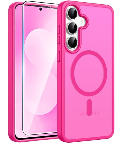 Image of FNTCASE for Samsung Galaxy S25 FE Case: Magnetic Translucent Matte Military Grade Drop Proof Protection Cell Phone Cover - Slim Rugged Durable Shockproof Protective S25Fe Cases (Hot Pink-6.7 inch)