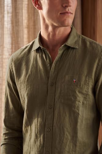 Image of Louis Philippe Men's Linen Blend Solid Shirt with Soft Handfeel & Naturally Antibacterial Finish - Holiday Wear