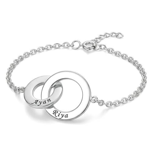 Image of TRUESILVER ACPL 925 Sterling Silver Personalized Bracelet for Womens | Customized Engraved Initial and Couple Name Chain Bracelets for Women | Custom Bracelet Jewelry Gift for Birthday Anniversary