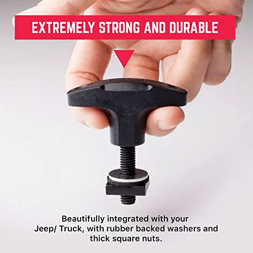 Image of GPCA Quick Release Tie Down Anchor T-Handle, Wrangler JK JL, 2007-2018 | Hardtop Bolts, M8 25mm Thumbscrew, Screw Nuts & D-Ring Cargo Hooks, Anchor + D Ring w /Nut (6PC, Black)