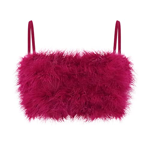 Naimo Women's Fuzzy Faux Fur Crop Top Cami Sleeveless Spaghetti