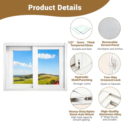 Ventana para gallinero y caseta de jardín en aluminio blanco con pestillo integrado 4