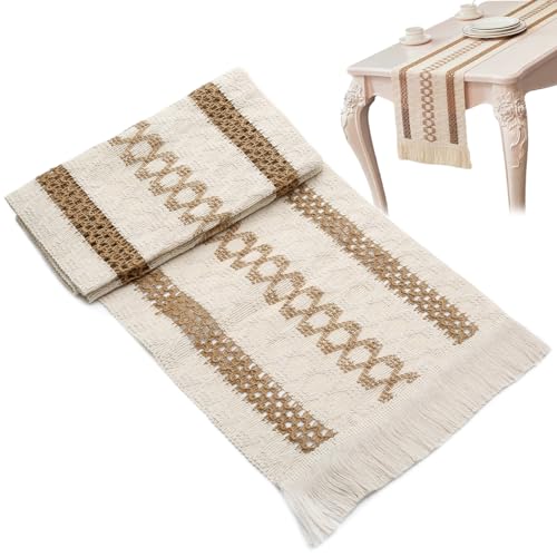 Runner da tavolo in iuta naturale, con nappe, stile rustico, in cotone e lino, per caminetto, centrotavola, decorazione per la casa e le vacanze, larghezza 30 cm (S2, 180 cm)