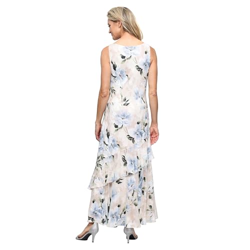 Image of Alex Evenings Women's Formal Sleeveless Cowl Neck Floral Print Gown with Shawl, Wedding Guest, Mother of The Bride Dress