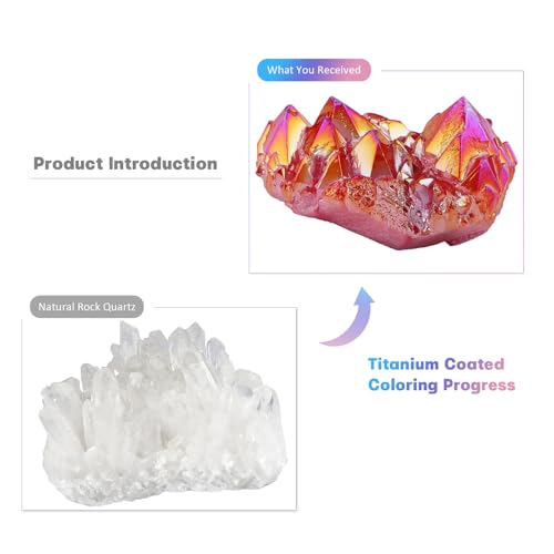 mookaitedecor Titanium Coated Natural Rock Crystal Cluster Geode Stone Specimen, Red
