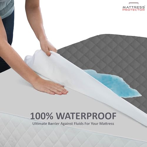 Image of Mattress Protector Queen Size 78x60 in | Luxury Hotel Collection Waterproof Cotton Quilted Mattress Protector | Cloud-Like Comfort,Breathable & Noiseless | Elastic Fitted Bed Cover (6.5x5 ft, Grey)