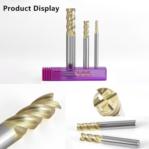 Image of 5 /16 inch Carbide Square End Mill with ZrN Coating 4 Flute Unequal Helix Design Mill Bits Sets for Roughing and Finishing (5PCS)