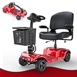Folding 4 Wheel Mobility Scooter,15 Mile Long Range, 250W Electric Powered Mobile Wheelchair for Seniors Adult with Detachable Basket, Front Light (Amp Hours, 12)