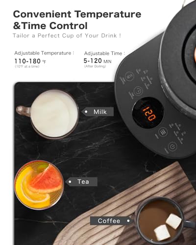 Feekaa Electric Tea Kettle, Tea Pot with Removable Infuser for Loose Leaf Tea, Tea Maker with Time &Temperature Control, Glass Health Pot, 10 Menus Tea/Coffee/Milk/Yogurt, 1.5L, Black