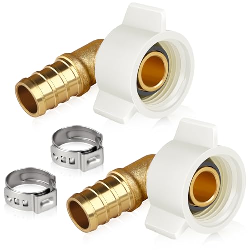 Boltigen 2Pack 1/2 PEX Swivel Elbow Faucet Connector with 1/2 Female NPT 90 Degree NPSM Adapter Lead-Free Brass Fittings with Stainless Steel PEX Clamps for RV Camper Water Line & Home Plumbing