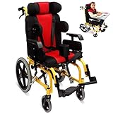 Kinderhandschuhe Rollstuhl, Aluminiumlegierung Hochverdorren Cerebral Parese Kinderrollstuhl, Multifunktional Bequemer Kleiner Rollstuhl,A