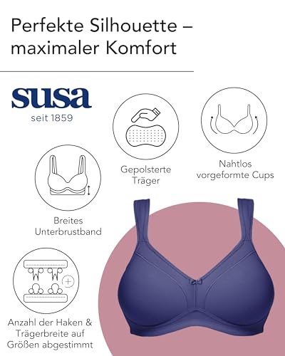 Susa BH Damen ohne Bügel Topsy I Damen-BHS mit vorgeformten Cups I Hoher, optimaler Halt I Aus strapazierfähigem Material I Marine I 75C – Ansicht 6