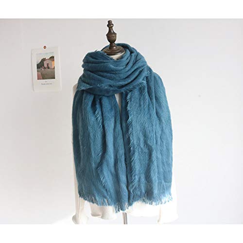 Châle poncho femme et écharpe d'hiver bleu paon : pashmina élégant en faux cachemire